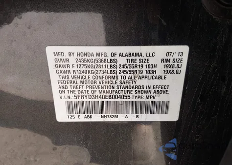 2014 Acura Mdx Technology Package from USA, damaged, VIN 5FRYD3H40EB004055